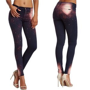 Hudson Nico Super Skinny Midrise Black Tie Dye Splatter Bleached Jeans